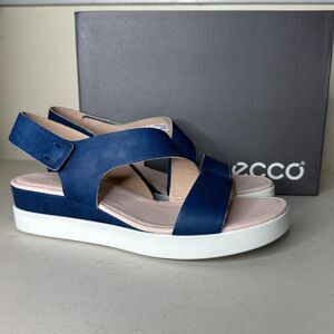 ECCO Touch Sandal Plateau Wedge Strap Indigo 5 Leather Womens 11-11.5 (42) NWB
